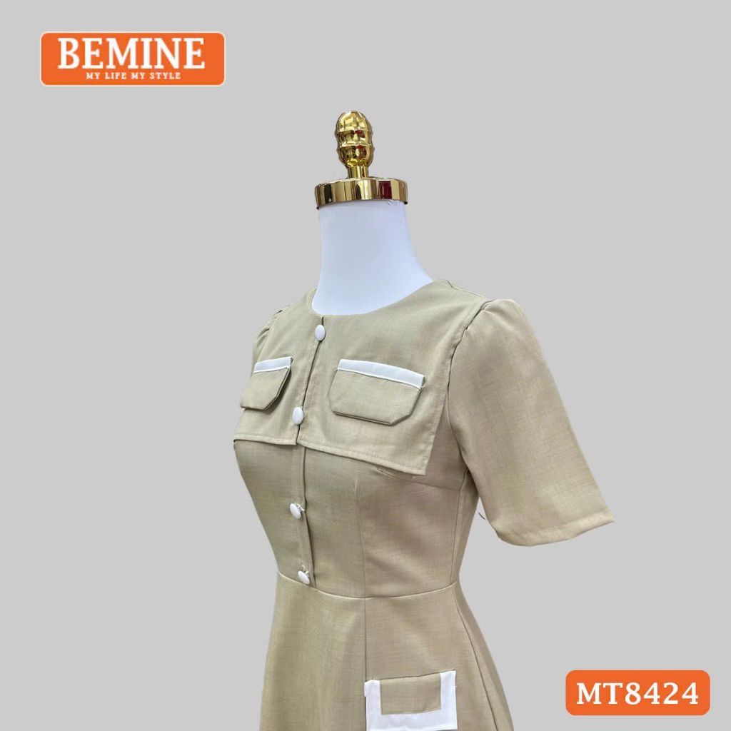Đầm cổ tròn phối nắp túi tùng A MT8424