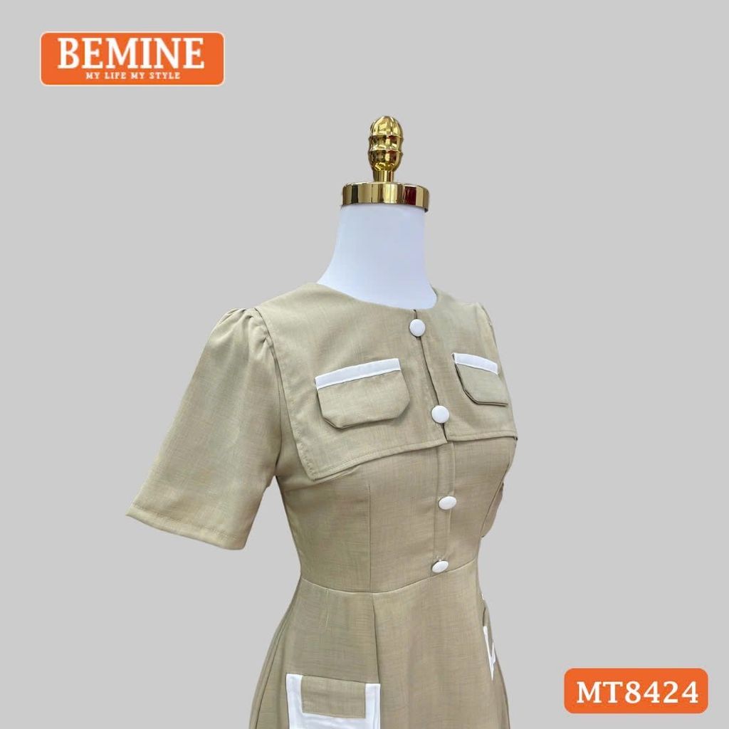 Đầm cổ tròn phối nắp túi tùng A MT8424