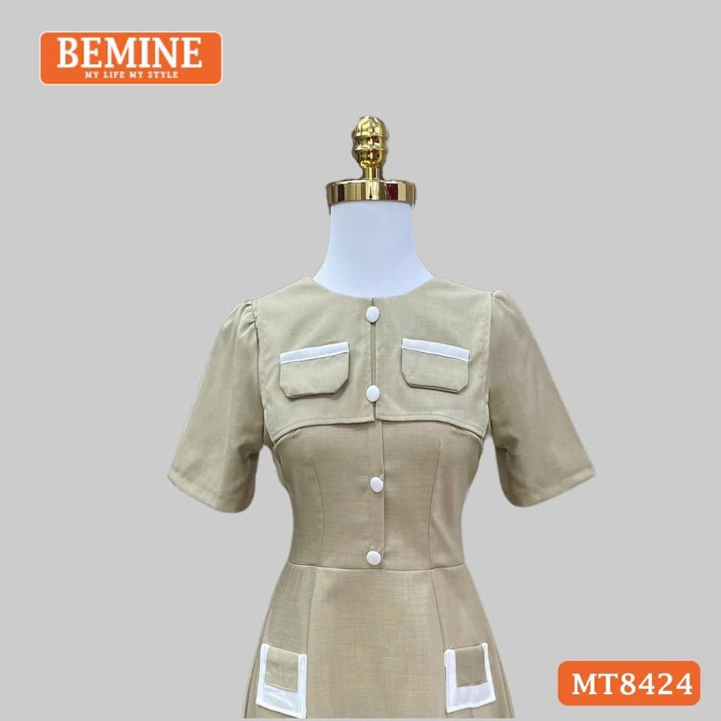 Đầm cổ tròn phối nắp túi tùng A MT8424