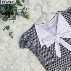 Đầm thiết kế ngắn tay cổ phối nơ MT8617