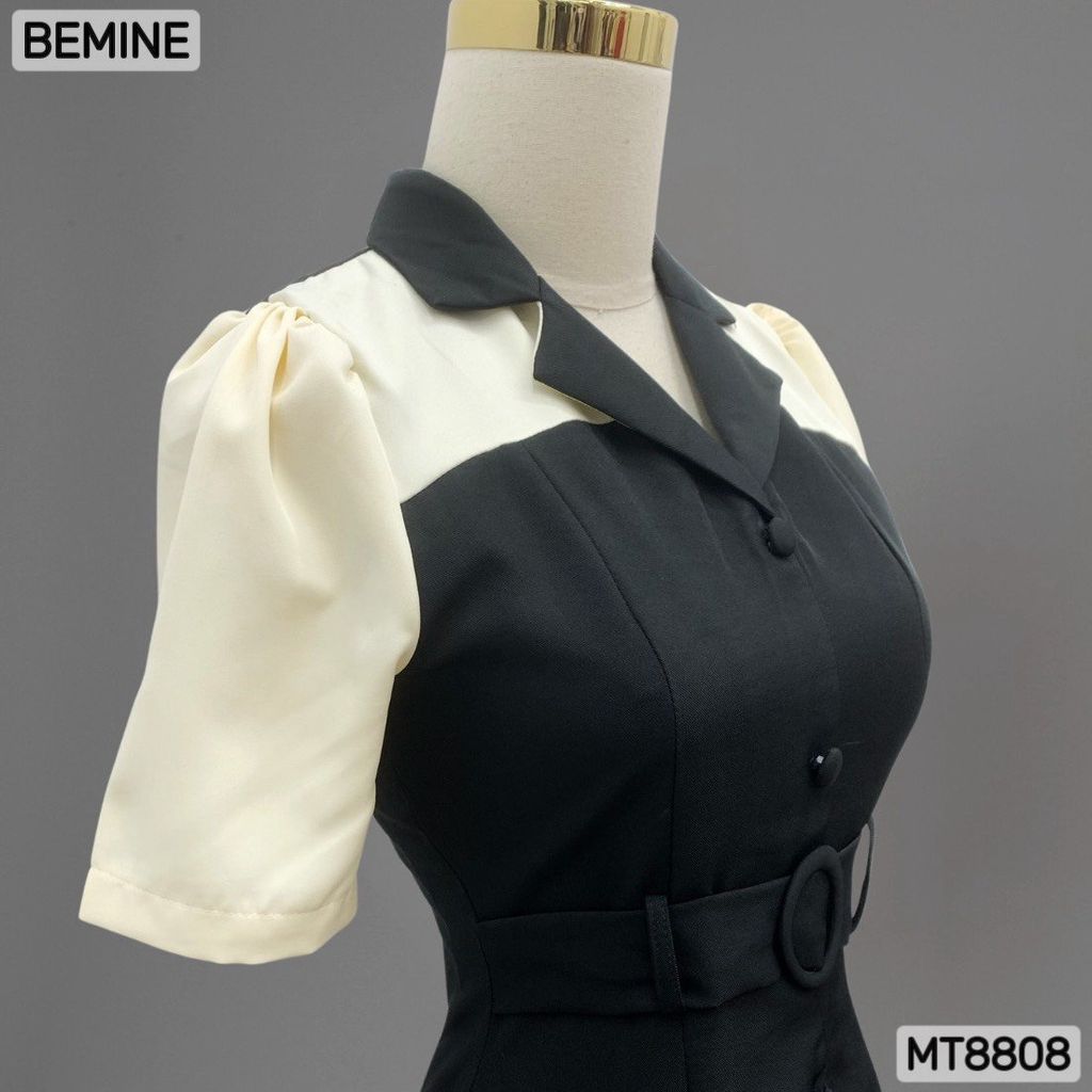 Đầm thiết kế công sở cổ vest phối tay tùng xoè MT8808