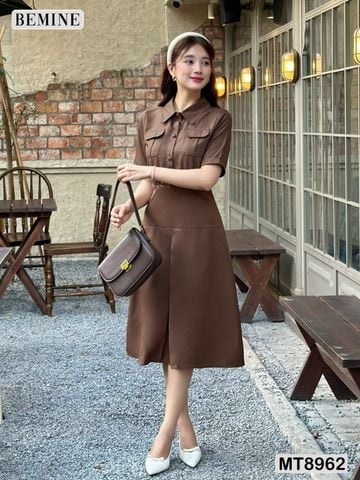 Đầm thiết kế cổ sơ mi túi hộp dáng xoè MT8962