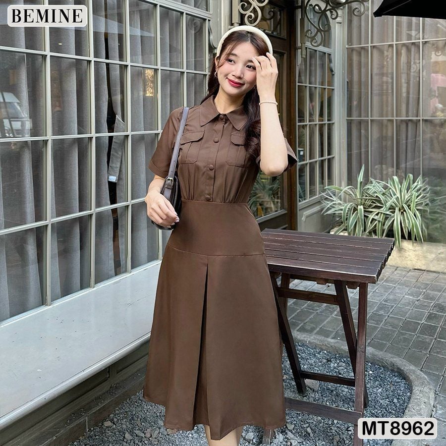 Đầm thiết kế cổ sơ mi túi hộp dáng xoè MT8962