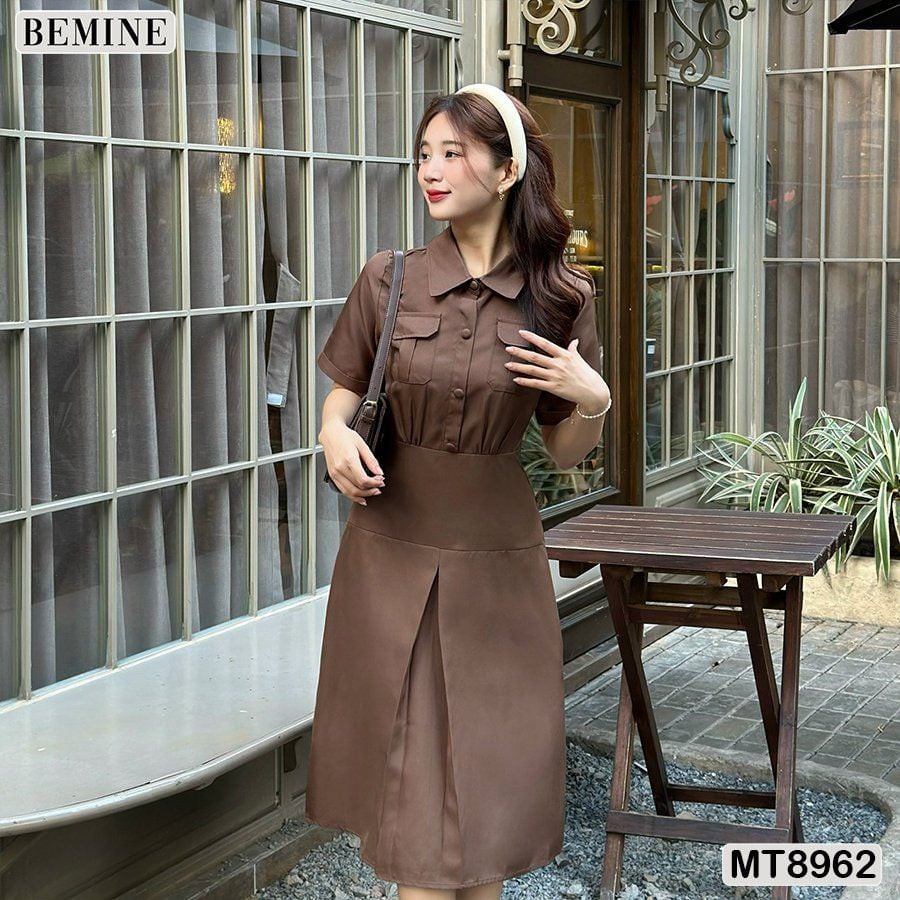 Đầm thiết kế cổ sơ mi túi hộp dáng xoè MT8962