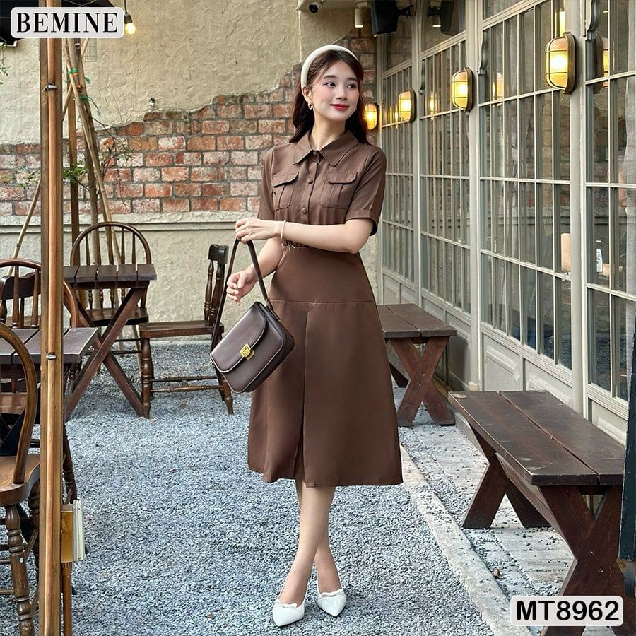Đầm thiết kế cổ sơ mi túi hộp dáng xoè MT8962