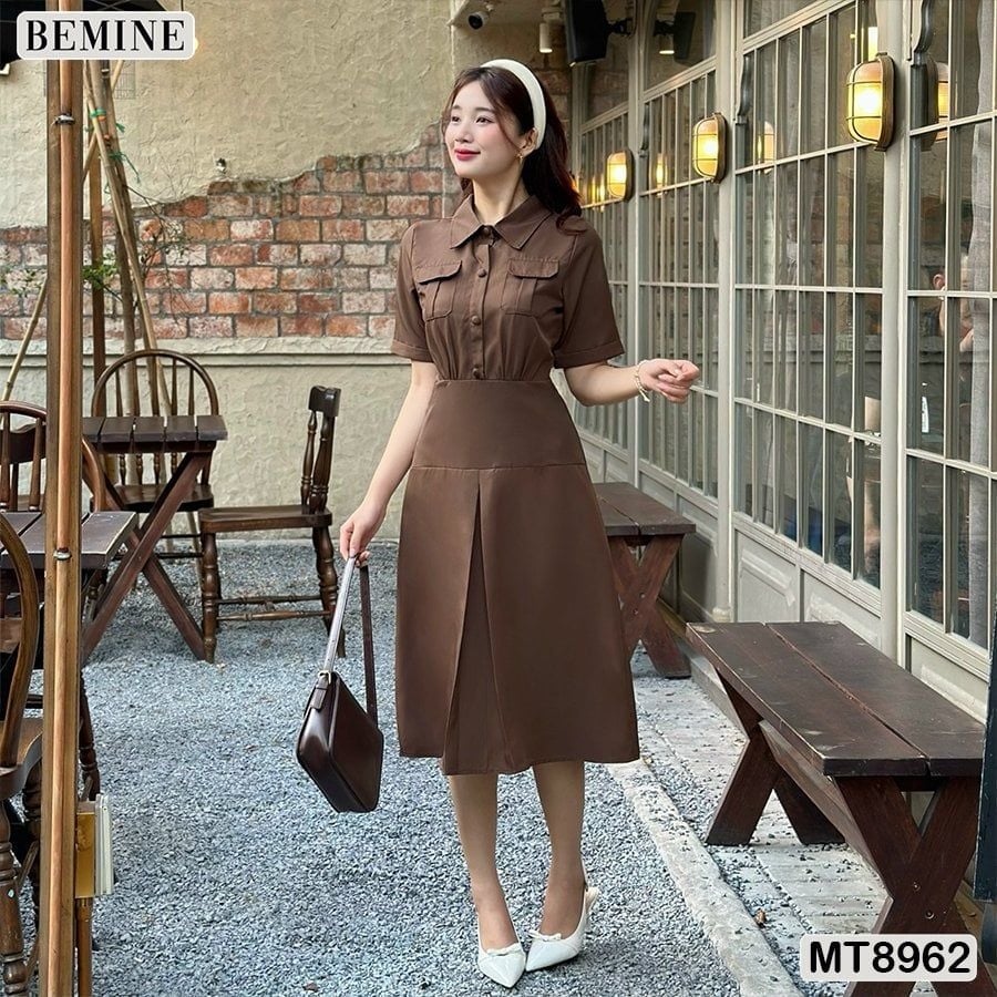 Đầm thiết kế cổ sơ mi túi hộp dáng xoè MT8962