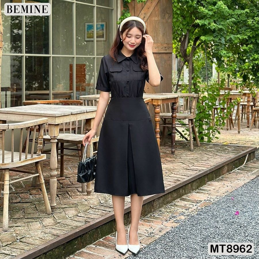 Đầm thiết kế cổ sơ mi túi hộp dáng xoè MT8962