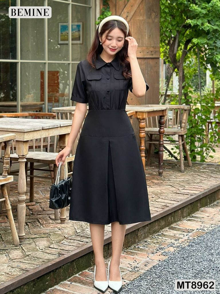 Đầm thiết kế cổ sơ mi túi hộp dáng xoè MT8962