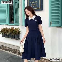 Đầm thiết kế cổ sen eo đính nơ tùng xếp ly MT8969