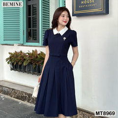 Đầm thiết kế cổ sen eo đính nơ tùng xếp ly MT8969