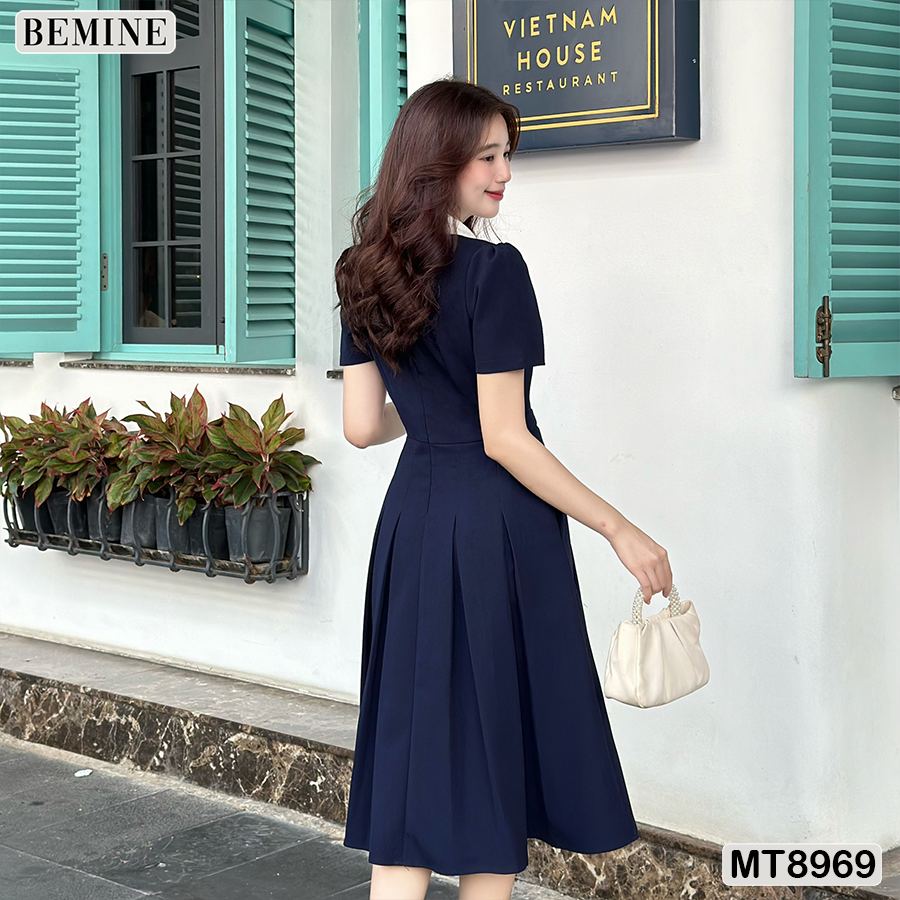 Đầm thiết kế cổ sen eo đính nơ tùng xếp ly MT8969