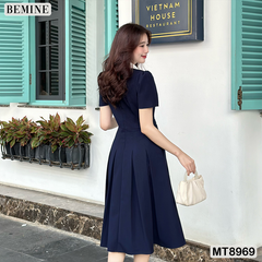 Đầm thiết kế cổ sen eo đính nơ tùng xếp ly MT8969
