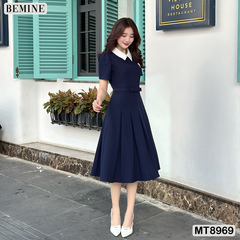 Đầm thiết kế cổ sen eo đính nơ tùng xếp ly MT8969