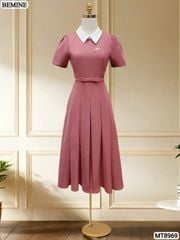 Đầm thiết kế cổ sen eo đính nơ tùng xếp ly MT8969