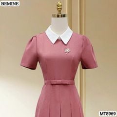 Đầm thiết kế cổ sen eo đính nơ tùng xếp ly MT8969