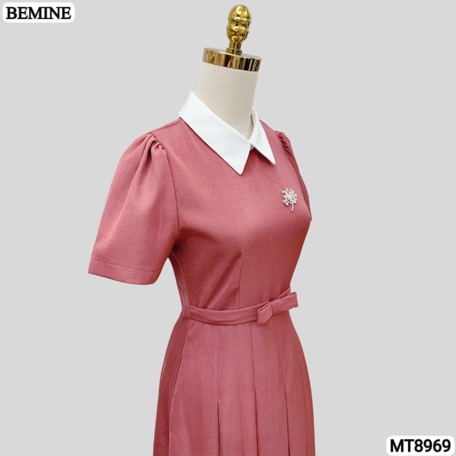 Đầm thiết kế cổ sen eo đính nơ tùng xếp ly MT8969