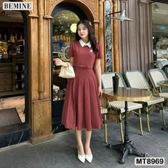 Đầm thiết kế cổ sen eo đính nơ tùng xếp ly MT8969