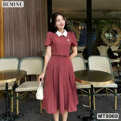 Đầm thiết kế cổ sen eo đính nơ tùng xếp ly MT8969