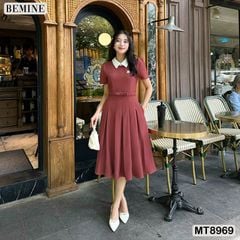 Đầm thiết kế cổ sen eo đính nơ tùng xếp ly MT8969
