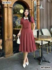 Đầm thiết kế cổ sen eo đính nơ tùng xếp ly MT8969