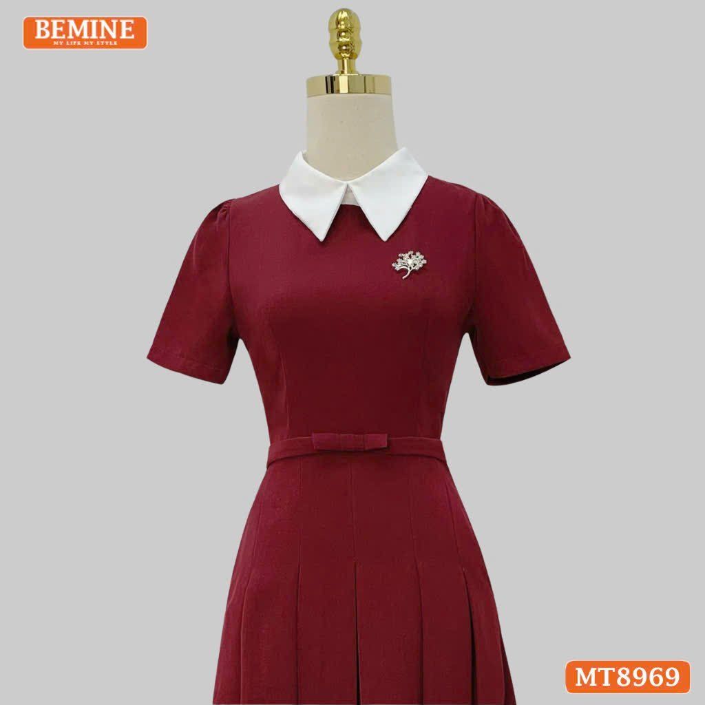 Đầm thiết kế cổ sen eo đính nơ tùng xếp ly MT8969