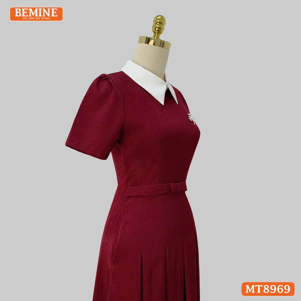 Đầm thiết kế cổ sen eo đính nơ tùng xếp ly MT8969