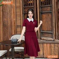 Đầm thiết kế cổ sen eo đính nơ tùng xếp ly MT8969