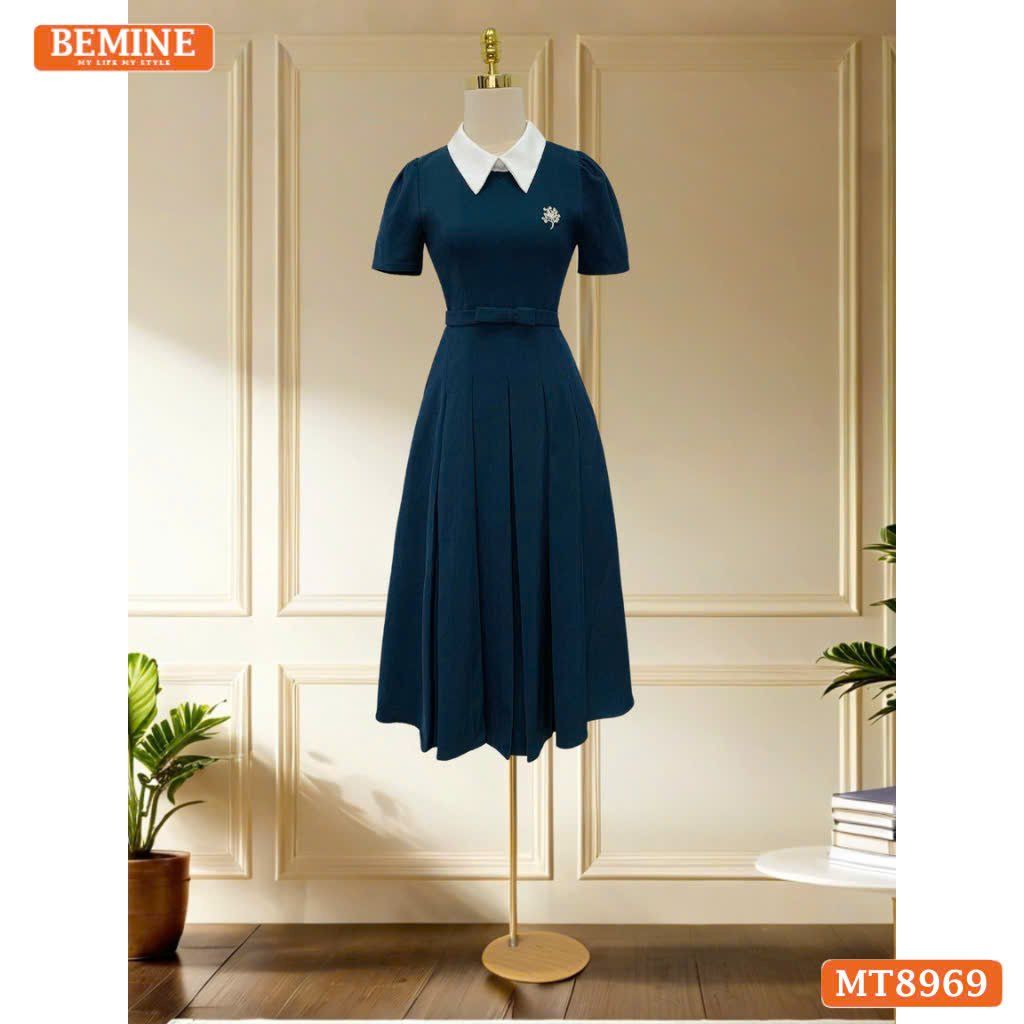 Đầm thiết kế cổ sen eo đính nơ tùng xếp ly MT8969