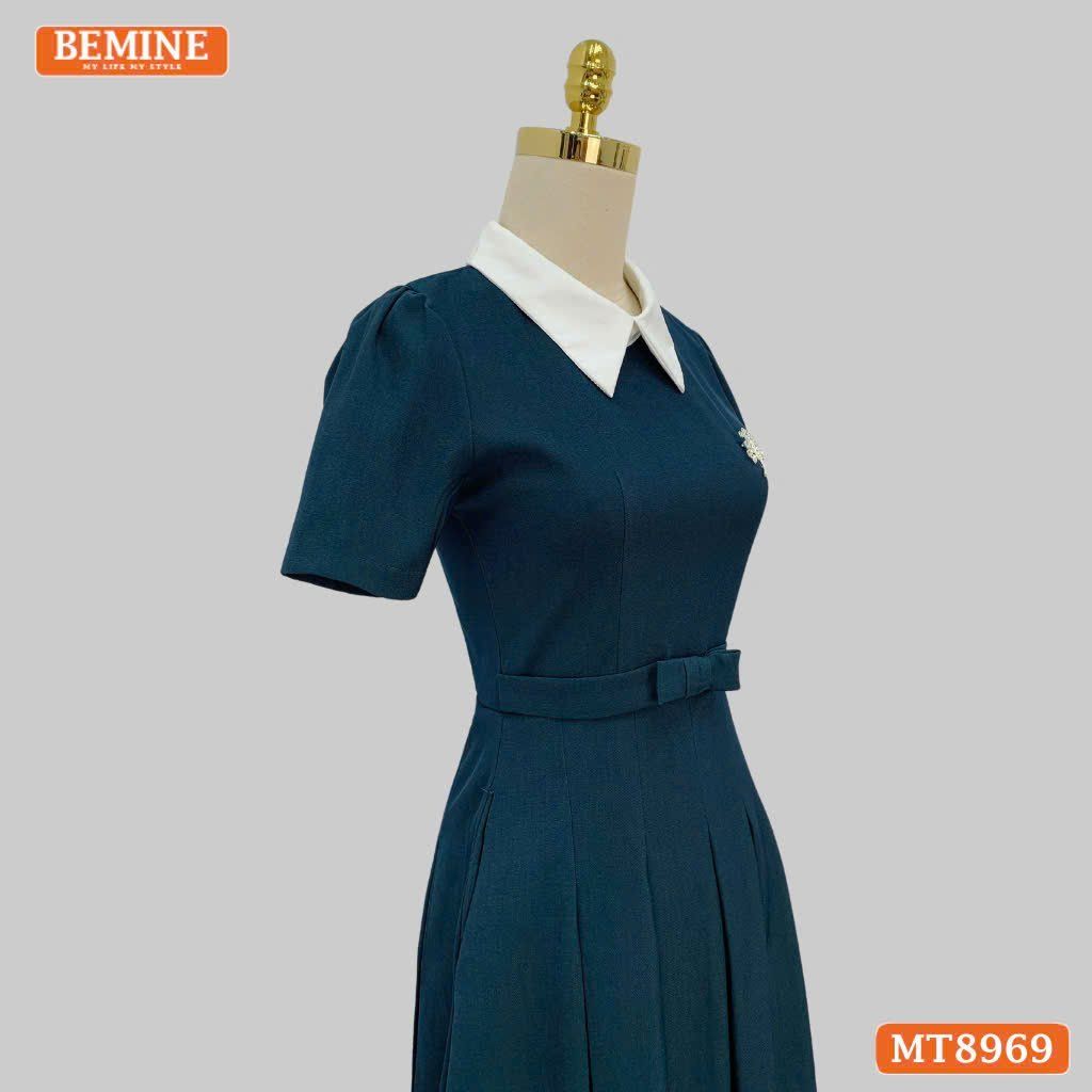 Đầm thiết kế cổ sen eo đính nơ tùng xếp ly MT8969