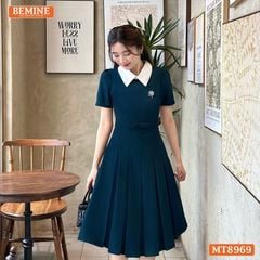 Đầm thiết kế cổ sen eo đính nơ tùng xếp ly MT8969