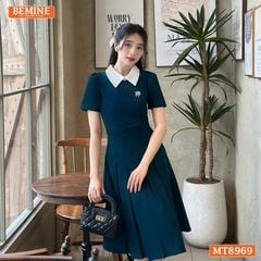 Đầm thiết kế cổ sen eo đính nơ tùng xếp ly MT8969