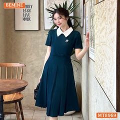 Đầm thiết kế cổ sen eo đính nơ tùng xếp ly MT8969