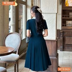 Đầm thiết kế cổ sen eo đính nơ tùng xếp ly MT8969