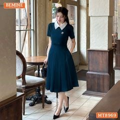 Đầm thiết kế cổ sen eo đính nơ tùng xếp ly MT8969