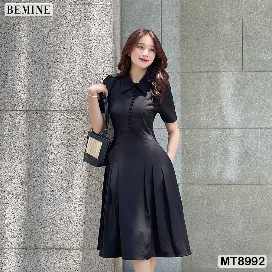 Đầm thiết kế cổ sen đính nút dáng xếp ly MT8992