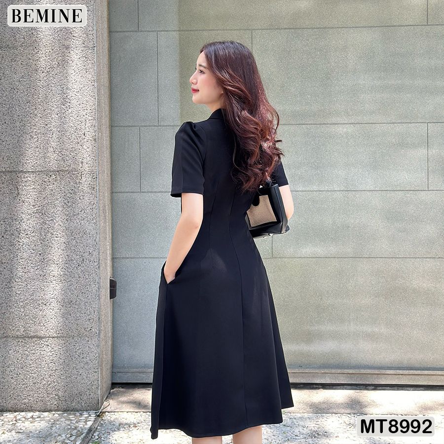 Đầm thiết kế cổ sen đính nút dáng xếp ly MT8992