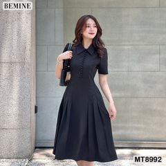 Đầm thiết kế cổ sen đính nút dáng xếp ly MT8992