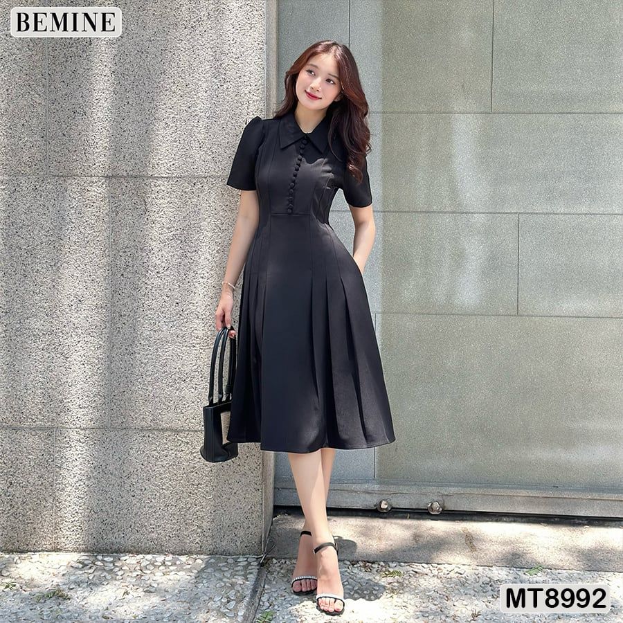 Đầm thiết kế cổ sen đính nút dáng xếp ly MT8992