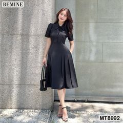 Đầm thiết kế cổ sen đính nút dáng xếp ly MT8992