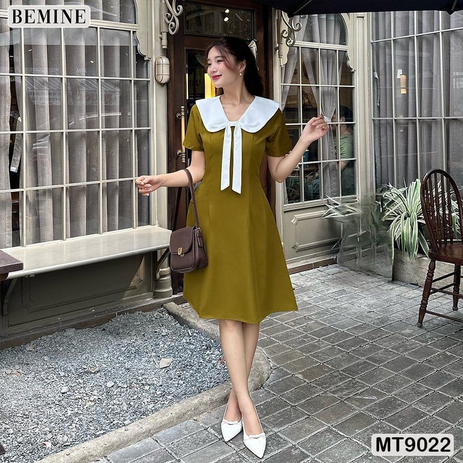 Đầm thiết kế cổ nơ tùng chữ A MT9022