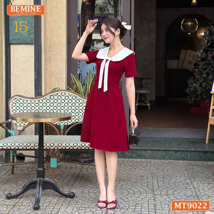 Đầm thiết kế cổ nơ tùng chữ A MT9022