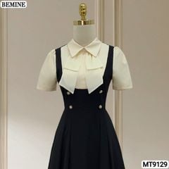Đầm thiết kế giả yếm cổ phối đính nơ dáng xếp ly MT9129