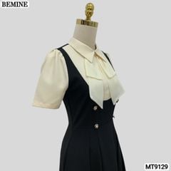 Đầm thiết kế giả yếm cổ phối đính nơ dáng xếp ly MT9129