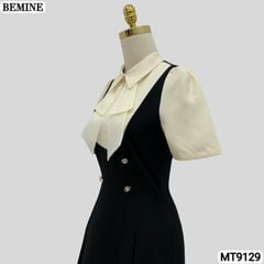 Đầm thiết kế giả yếm cổ phối đính nơ dáng xếp ly MT9129