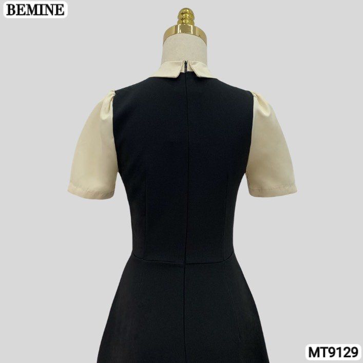 Đầm thiết kế giả yếm cổ phối đính nơ dáng xếp ly MT9129