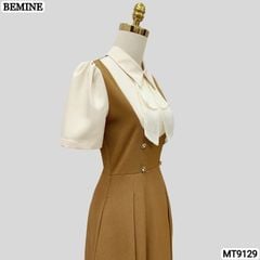 Đầm thiết kế giả yếm cổ phối đính nơ dáng xếp ly MT9129