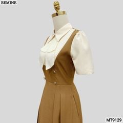 Đầm thiết kế giả yếm cổ phối đính nơ dáng xếp ly MT9129