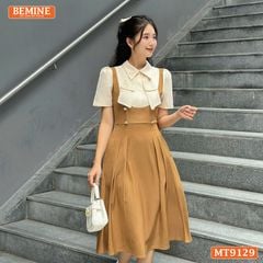 Đầm thiết kế giả yếm cổ phối đính nơ dáng xếp ly MT9129