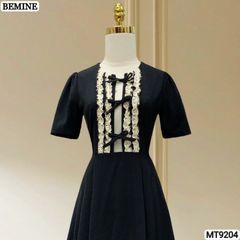 Đầm thiết kế cổ tròn phối ren đính nơ dáng chữ A MT9204
