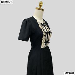 Đầm thiết kế cổ tròn phối ren đính nơ dáng chữ A MT9204
